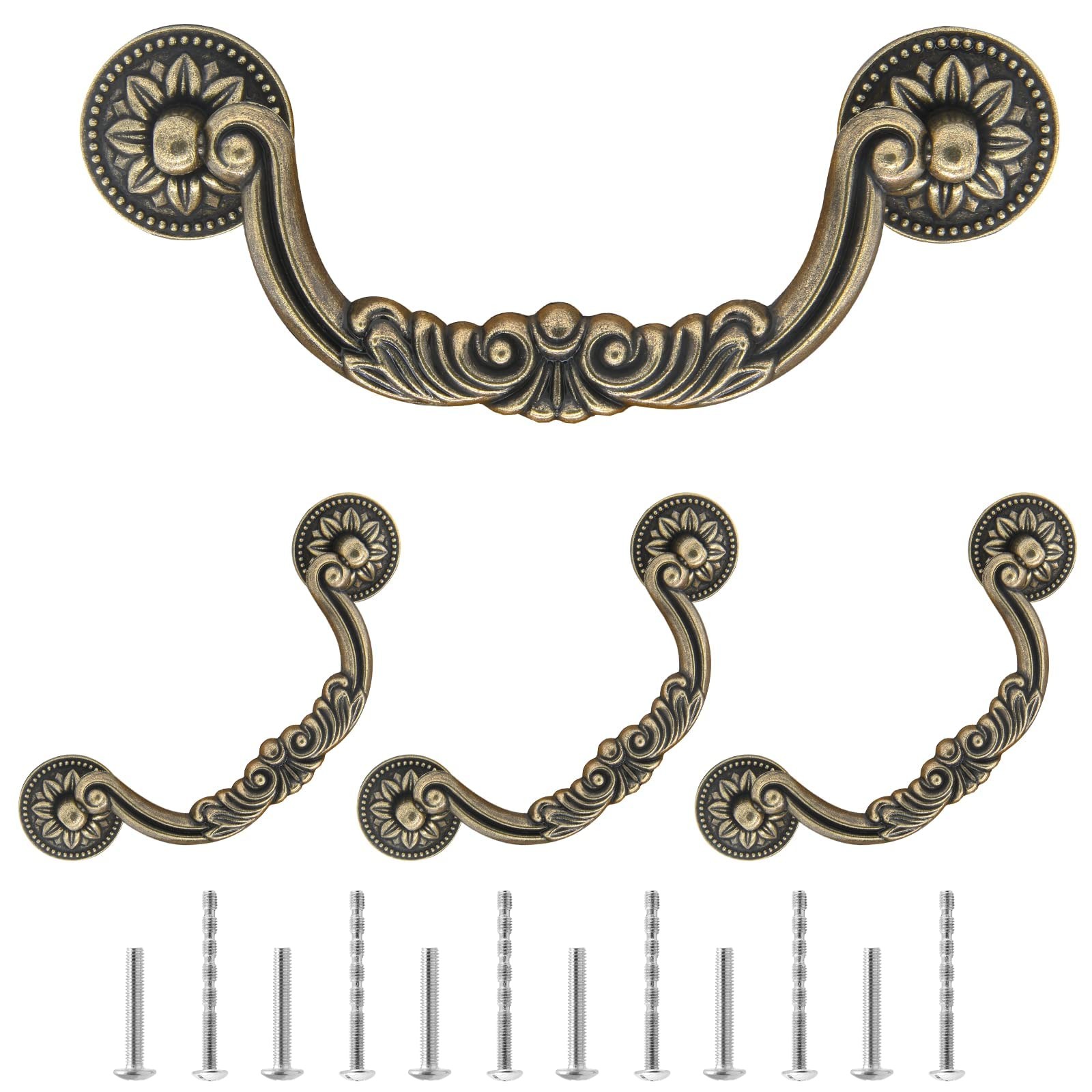 4Pcs 5 Inch Hole Center Vintage Drop Bail Drawer Pull Handles, Antique Bronze De