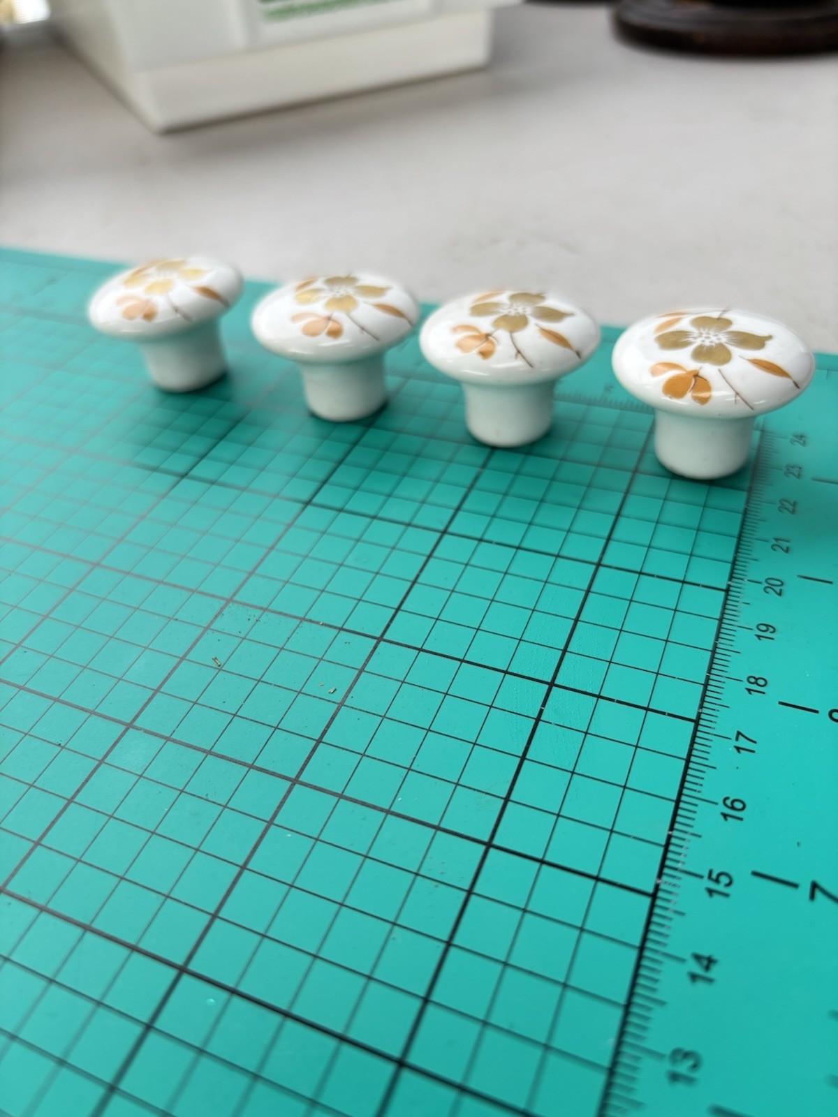 Vintage White Porcelain Cabinet Drawer Door Knobs Pulls Japanese Gold Flower