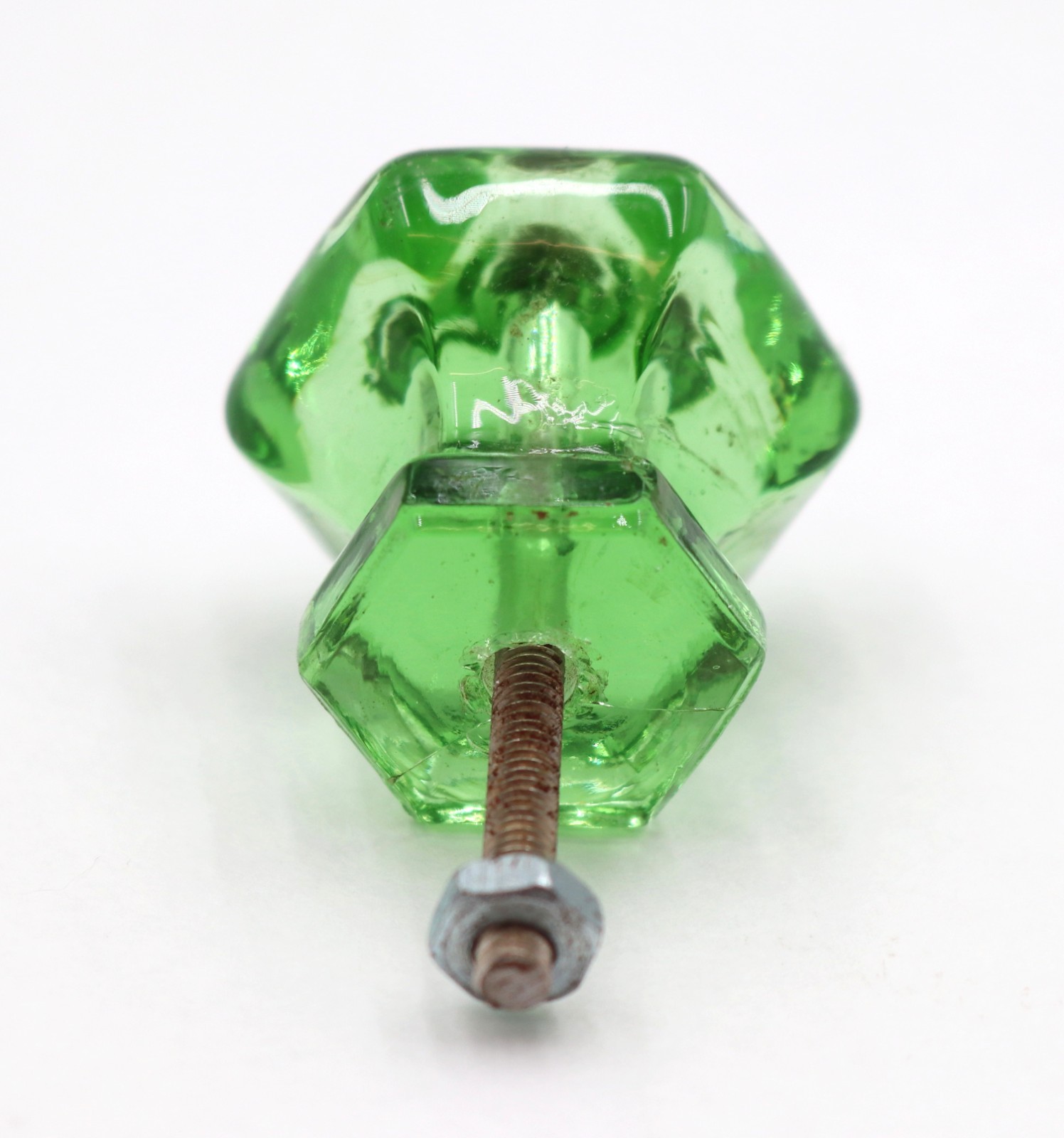 Vintage 1.375 in. Hexagon Green Glass Cabinet Knob