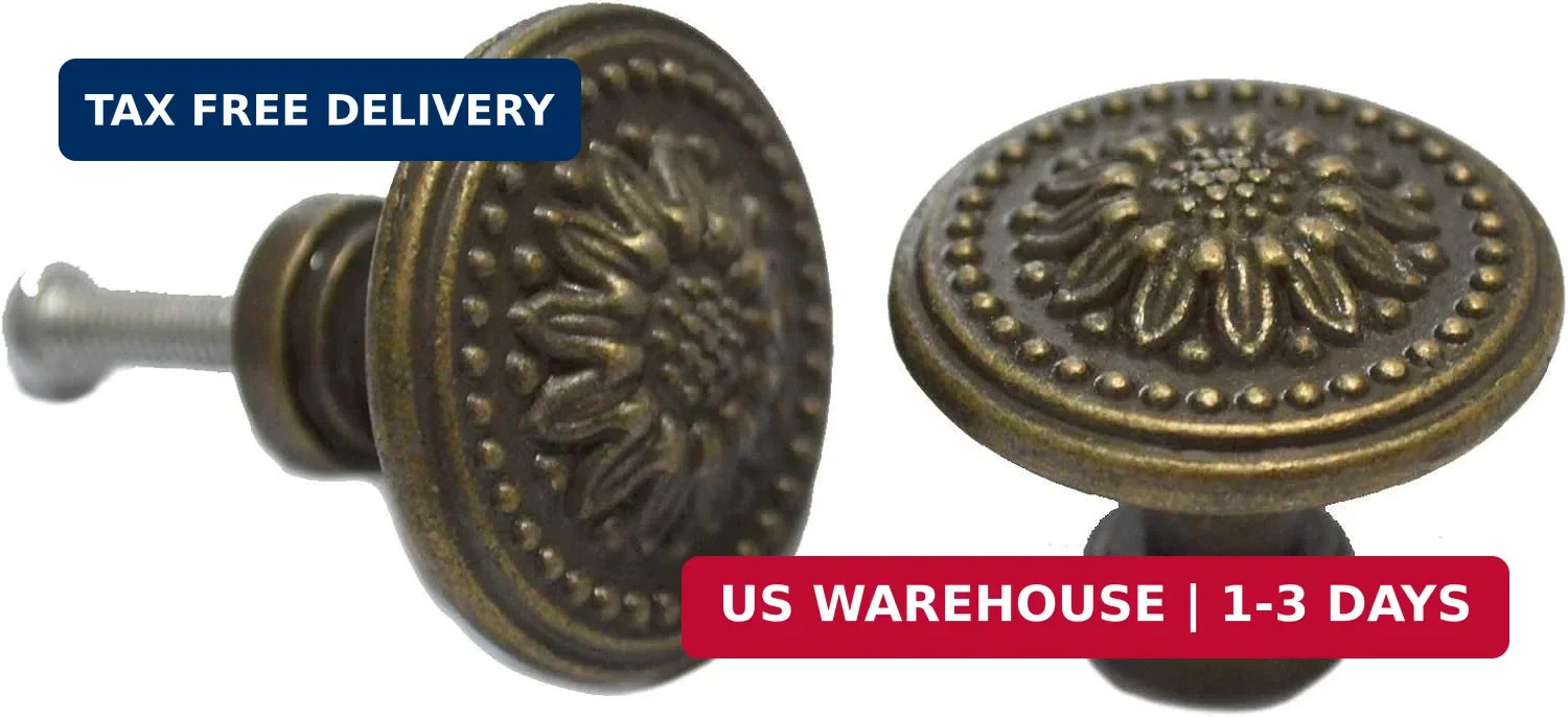 8 Pcs Round Bronze Knobs Antique Drawer Handles Vintage Decorative Floral Pulls
