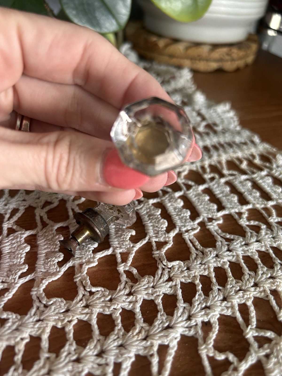 Vintage Clear Glass Drawer Knobs Set Of Two With Orginal Brass And Hardware