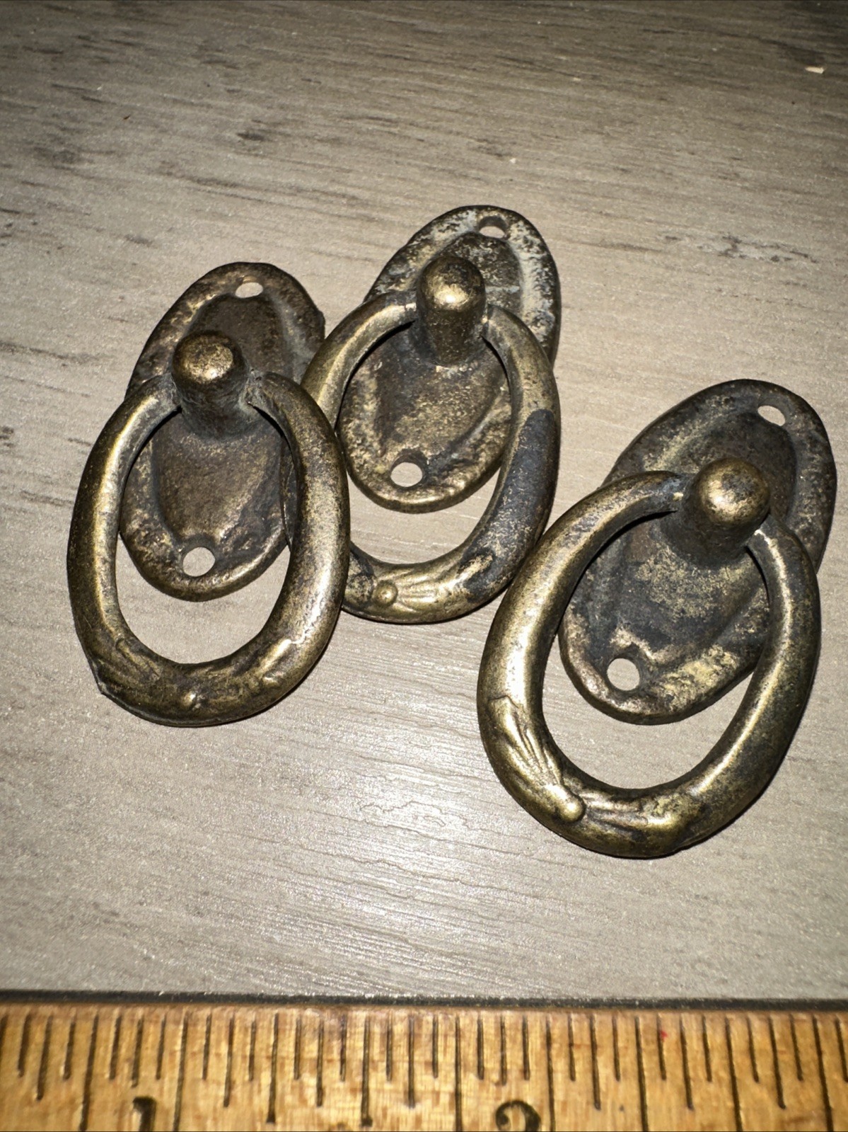 3 ANTIQUE VINTAGE Ring Drawer Pull Handle Cabinet Knob Drawer Pulls Small Brass