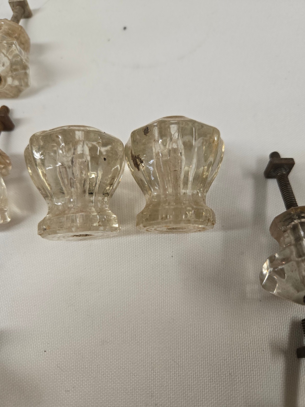 LOT of 11 Vintage Clear Glass Furniture HARDWARE Knobs Drawer Pulls 3” Center