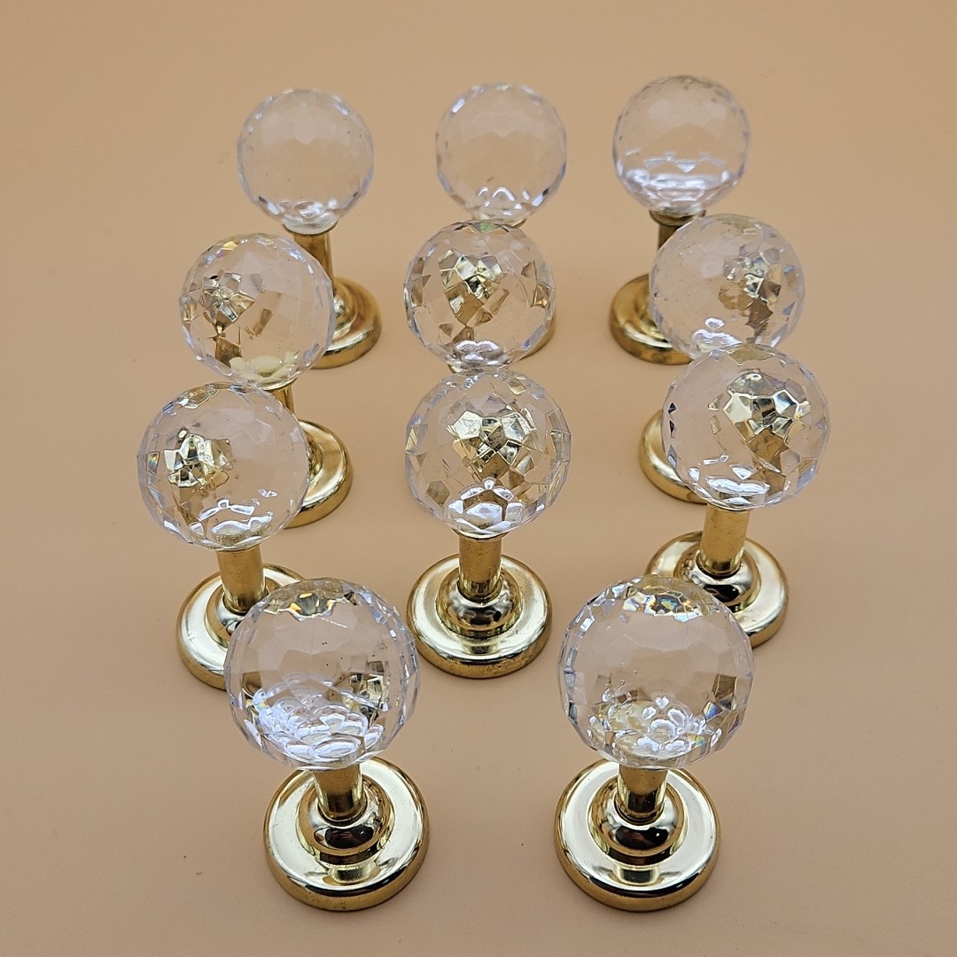 Lot Of 11 Vintage Crystal Ball Drawer Pulls Gold Kitchen Cabinet Hardware