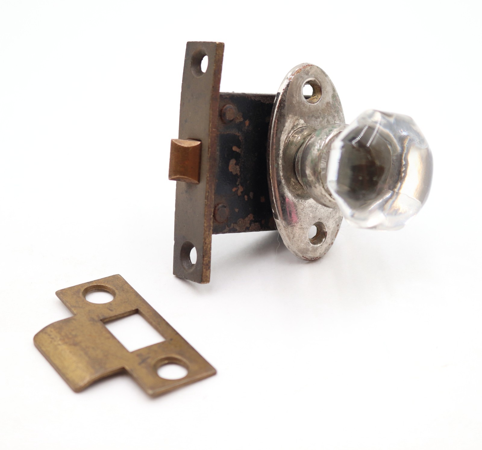 Antique Clear Glass Nickel Brass Mortise Cabinet Knob