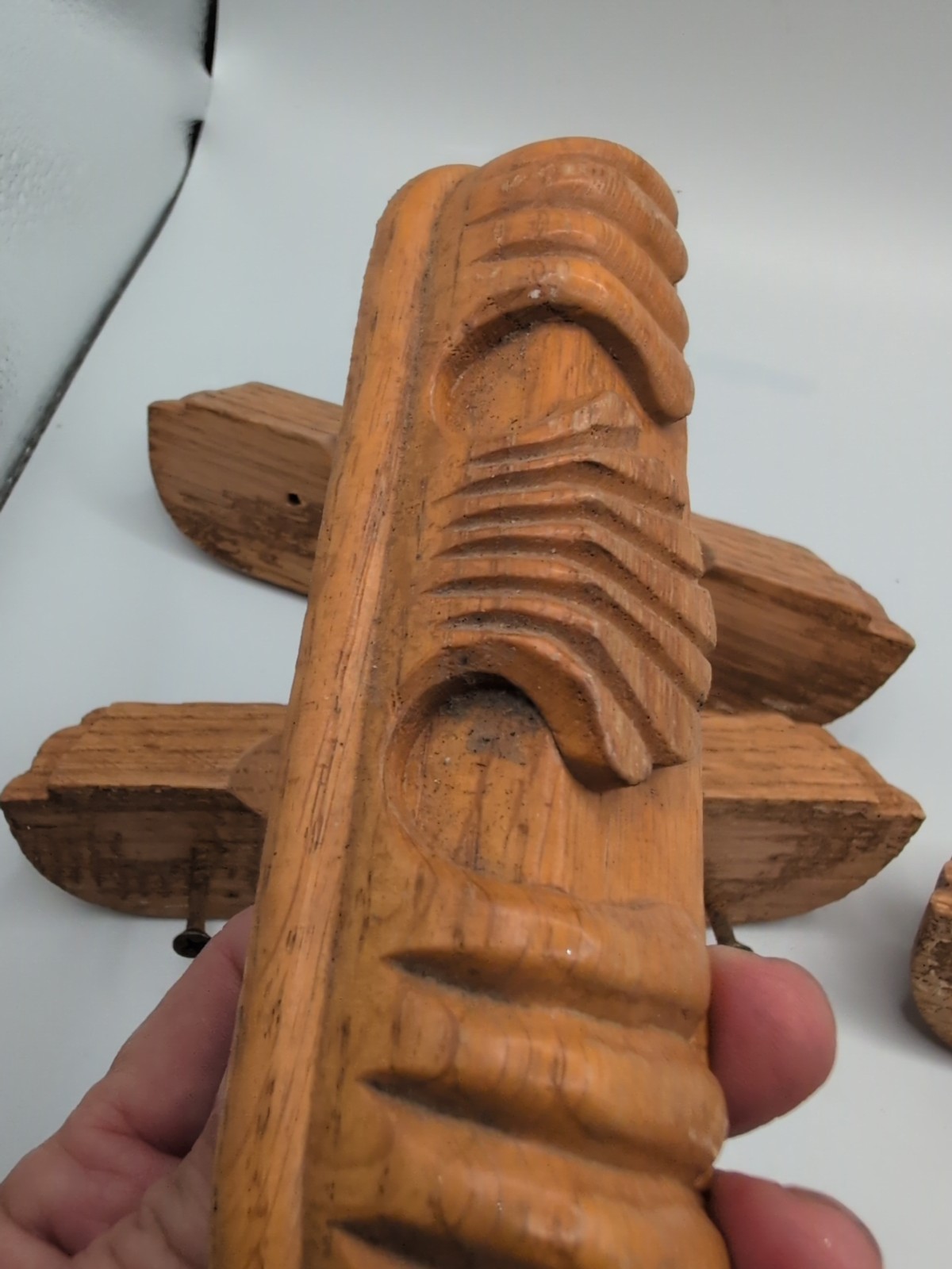 Vintage Art Deco Style Wood Oak Desk Drawer Pulls Handles Ornate Carved Lot of 6