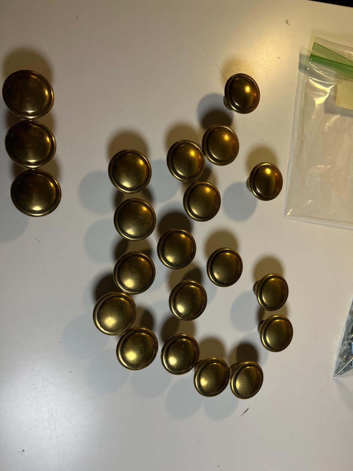 20 Solid Brass Cabinet Drawer Knobs 1 3/8″ Antique Brass Mushroom Pulls w/Screws