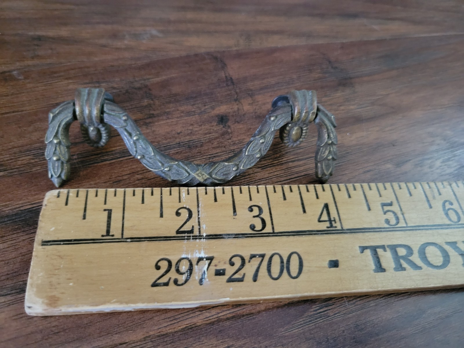 Brass Furniture Drawer Pull Handle with screws 4” Long Vintage