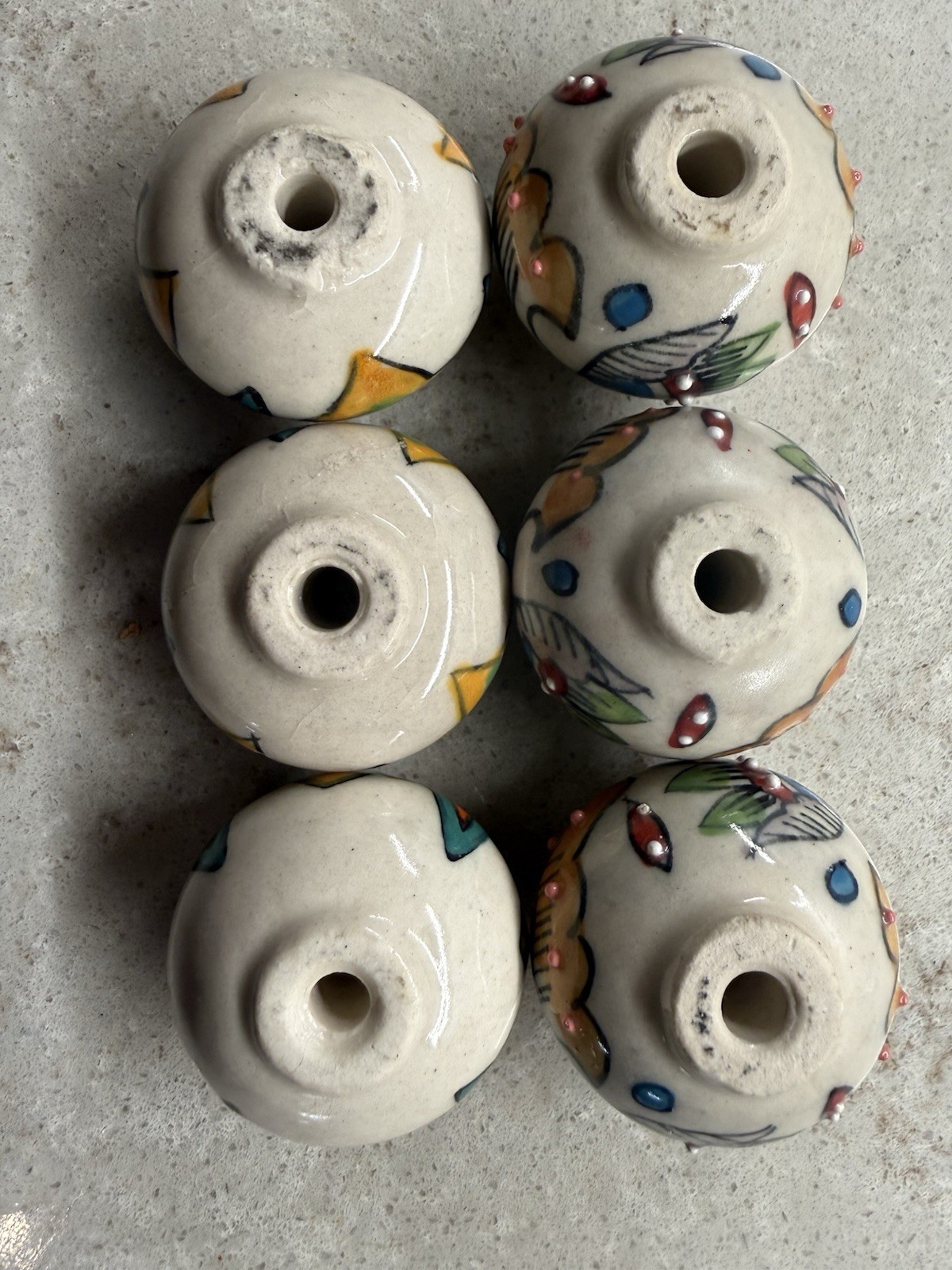 6 Round Ceramic Hand Painted Floral Theme Drawer Pulls Without Hardware READ