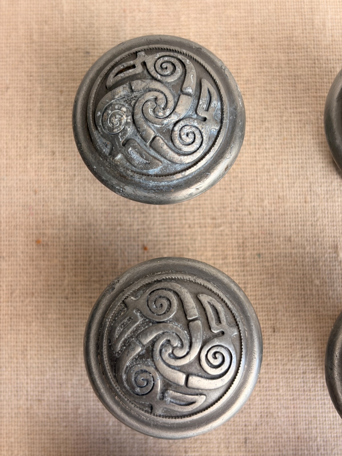 Set of 6 Celtic Triskele Drawer or Cabinet Pulls Lindisfarne Spiral Pewter Finis