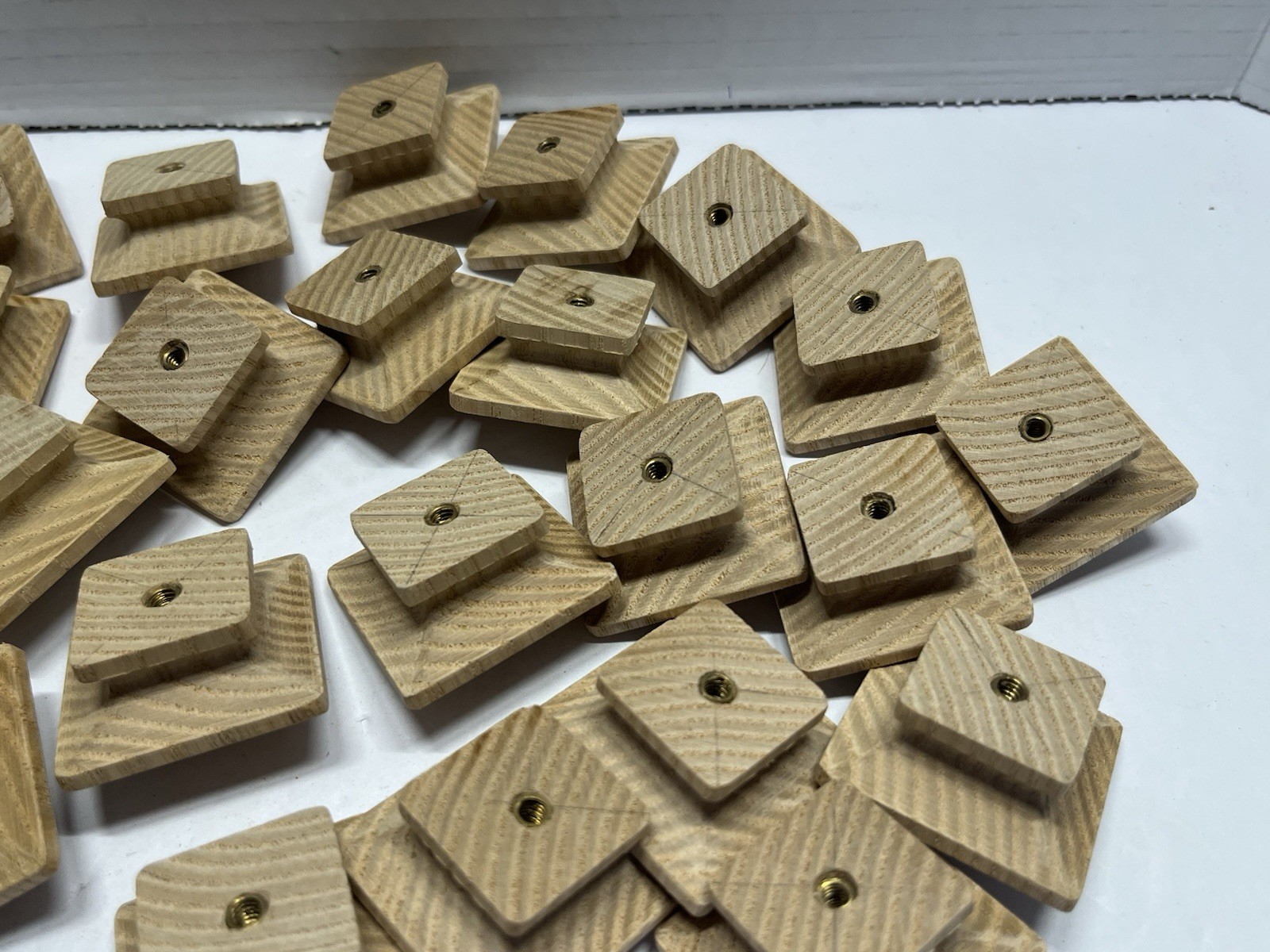 VTG Lot (25) NOS Square/Peak Natural/Unfinished Fixed Wood Drawer/Cabinet Knobs