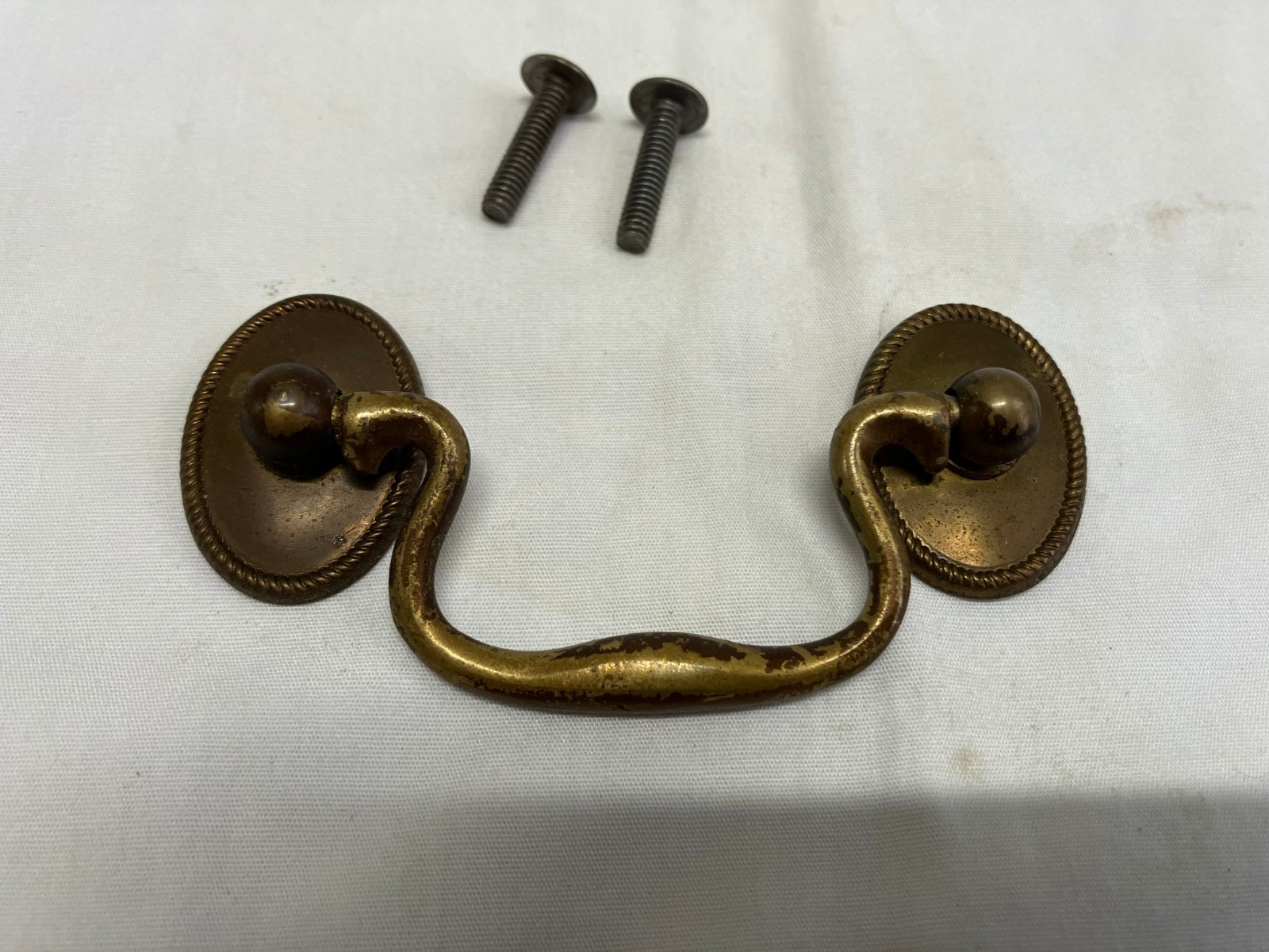 Vintage Drop Handle Bail Drawer Pull 2.5 inch Brass Separate screw Plates