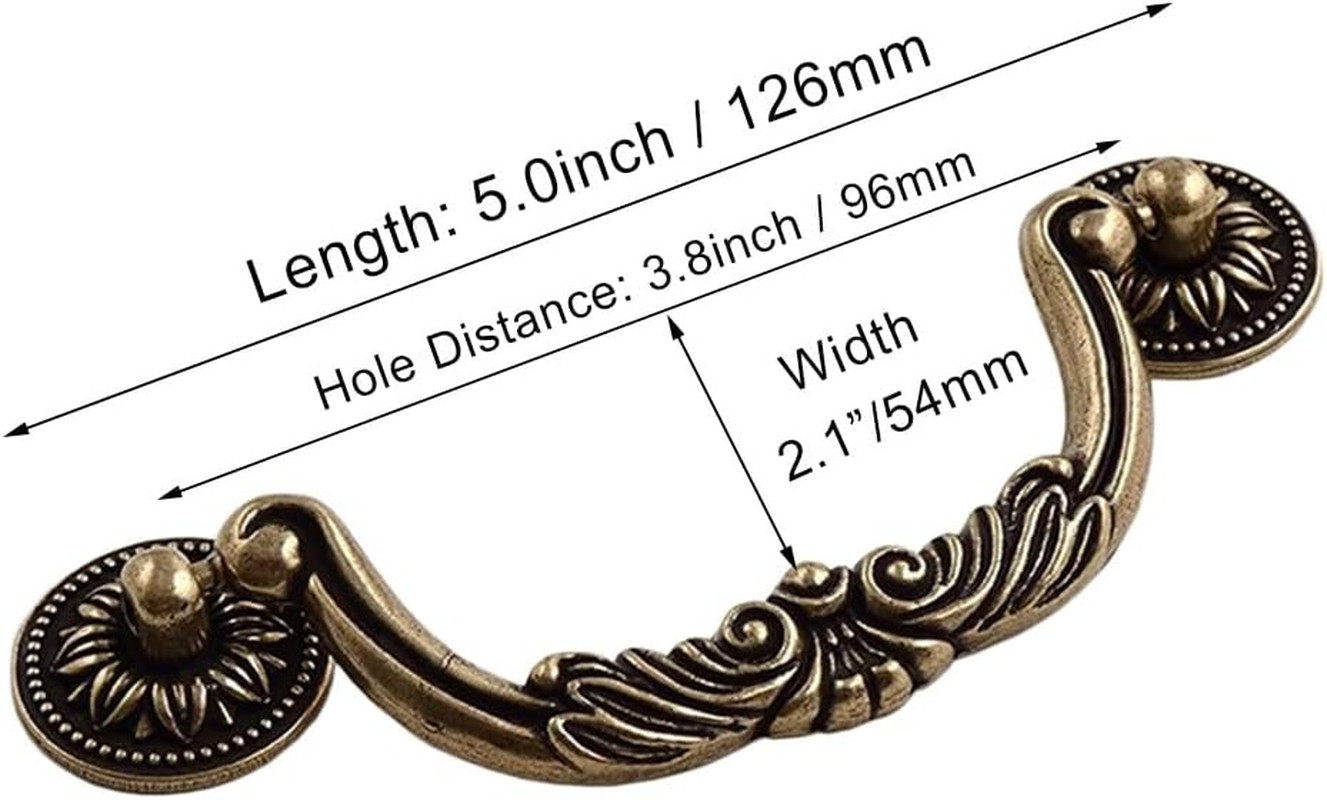 6PCS Antique Bronze Drop Bail Pulls,Vintage Carved Cabinet Pulls Handles,3.8″…