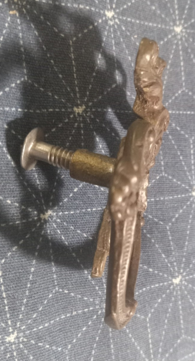 Antique Vintage Brass Ring Pull and Ornate Keyhole