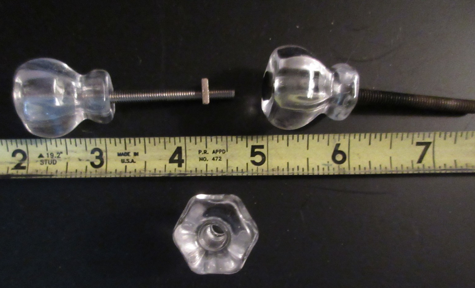 3 Vintage 6 sided Small Glass Crystal Cabinet Knobs Drawer Pulls