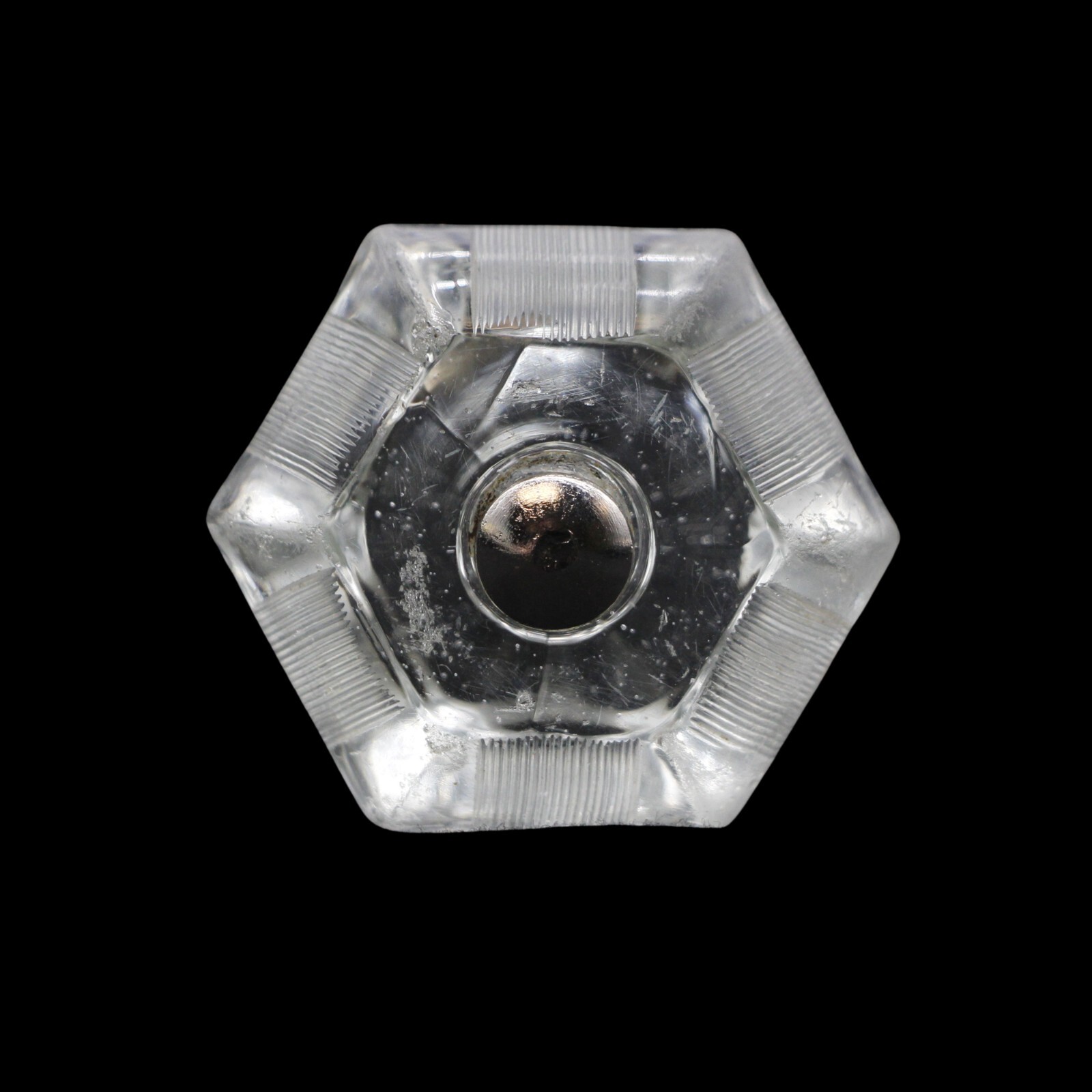 Vintage Hexagon Etched Lined 1.5 in. Glass Drawer Cabinet Knob
