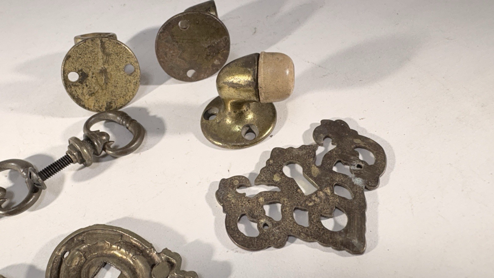 Lot Antique Furniture Pulls Escutcheons Floor Stops Hardware T
