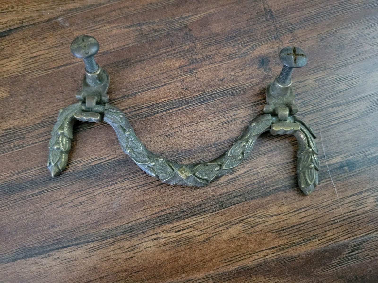 Brass Furniture Drawer Pull Handle with screws 4” Long Vintage