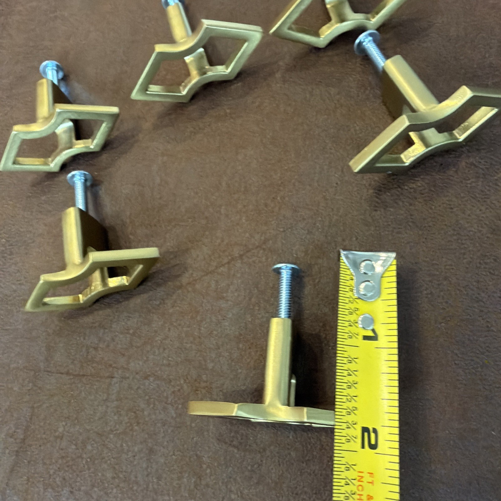 Vintage Set of 6 Solid Brass Geometric Cabinet Drawer Pulls MCM