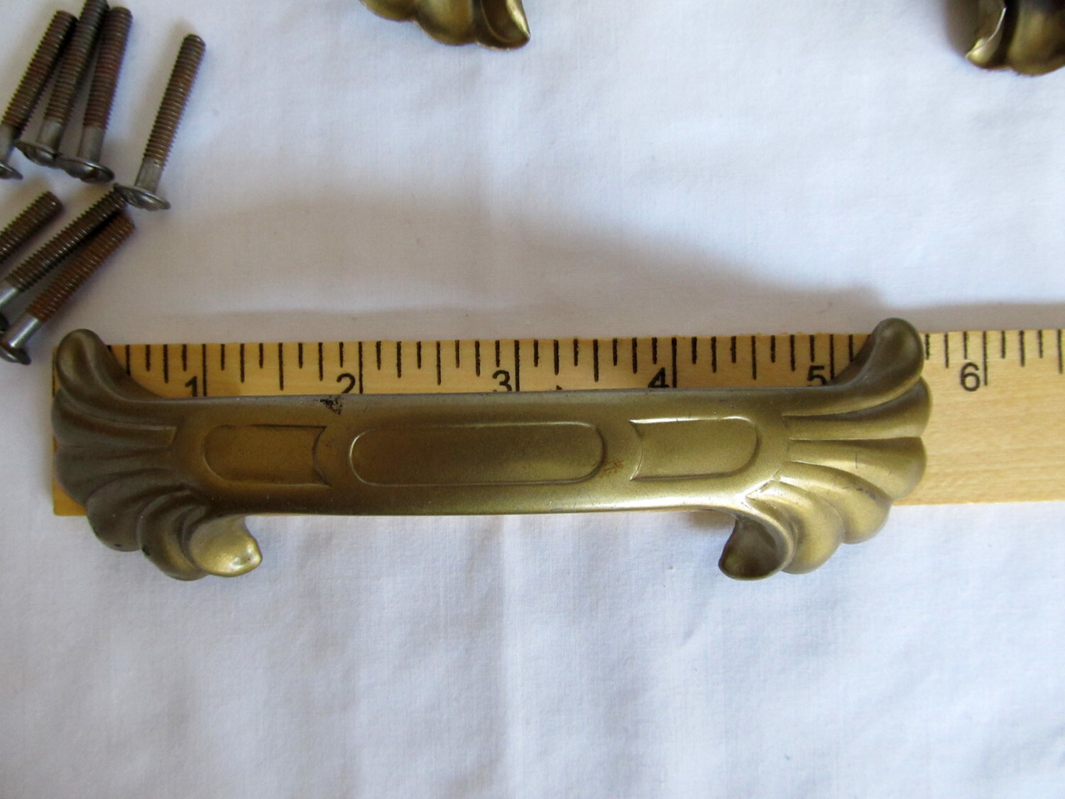 4 Vintage Art Deco Waterfall Metal Drawer Handles Pulls 5 5/8″ 4 1/4″ on center