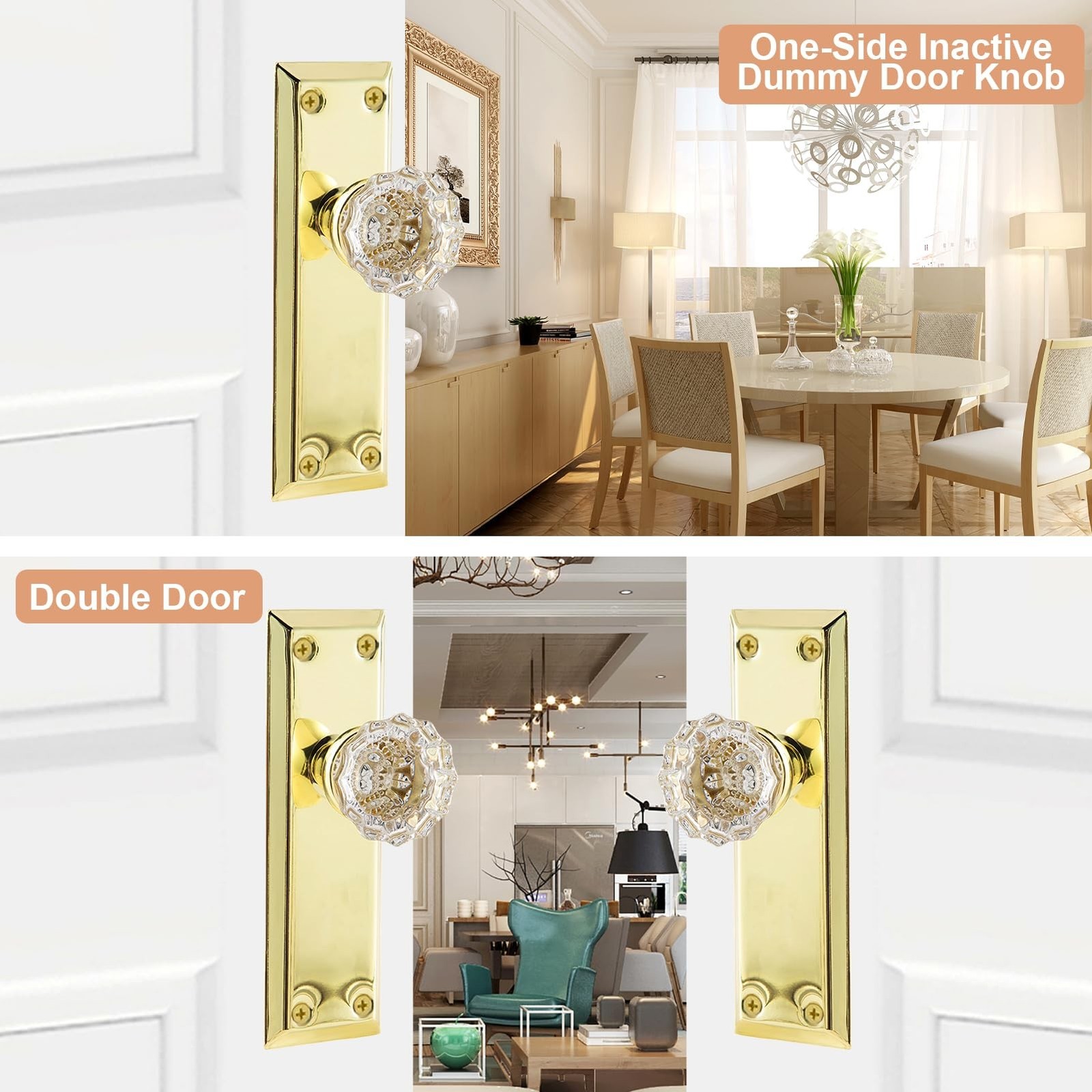 2 Pack Vintage Single Sided Crystal Dummy Door Knobs Interior, Antique Long P…