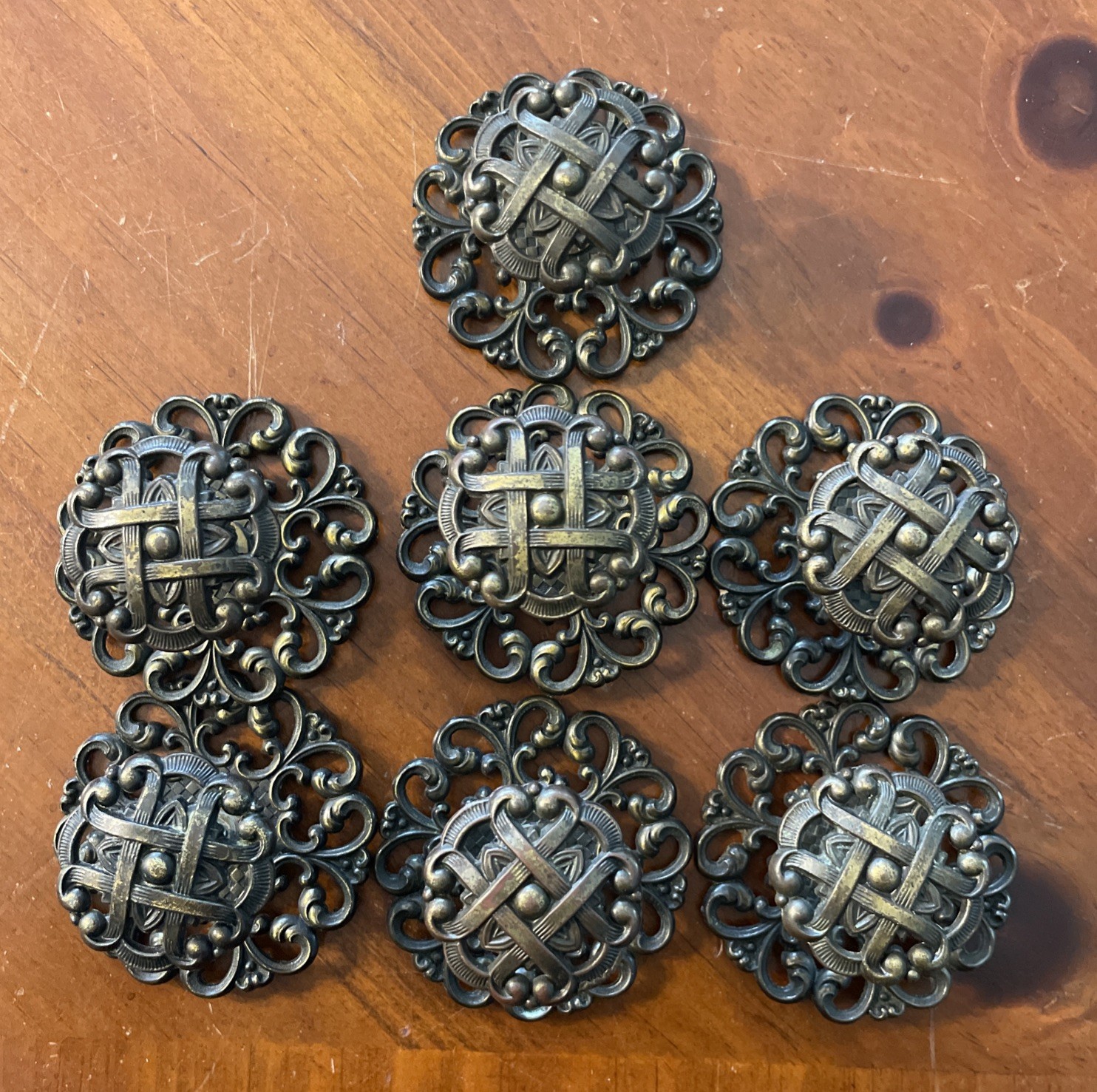 Vintage Allison Drawer Pull Knobs Backplate Ornate Japan Lot of 7 | READ