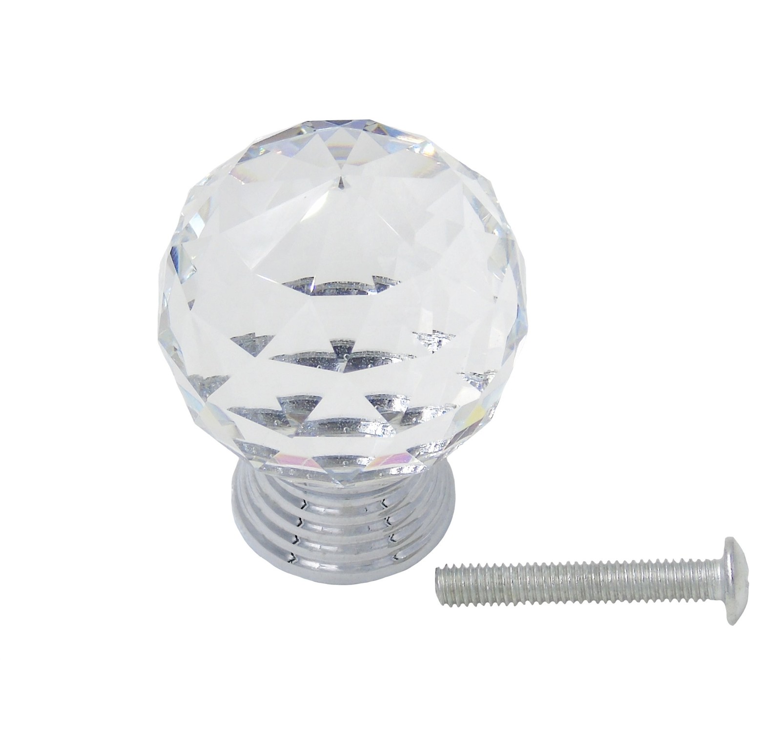 30mm Diameter Clear Crystal Glass Cabinet Knob Chrome Base 12pcs-Pack