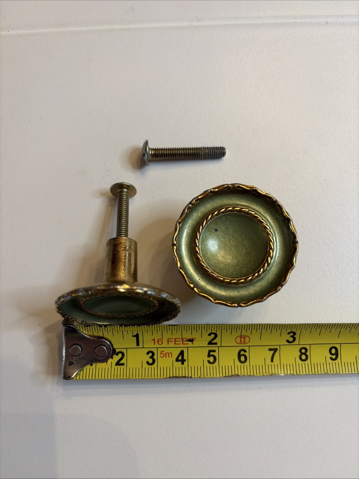 Vintage, Reclaimed Ajax Drawer Pulls/Cabinet Knobs. Avocado Green, 1970’s. 0121