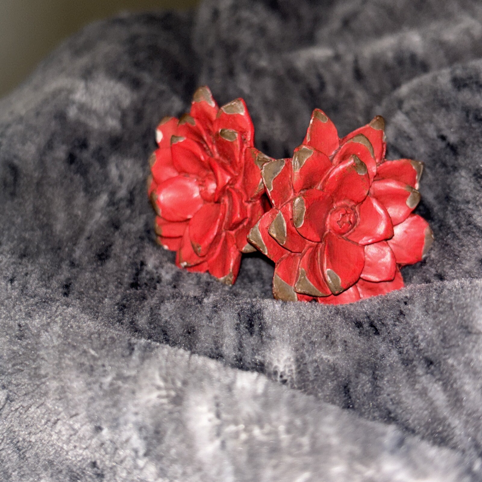 Distressed Red Flower Floral Handle Cabinets Knob