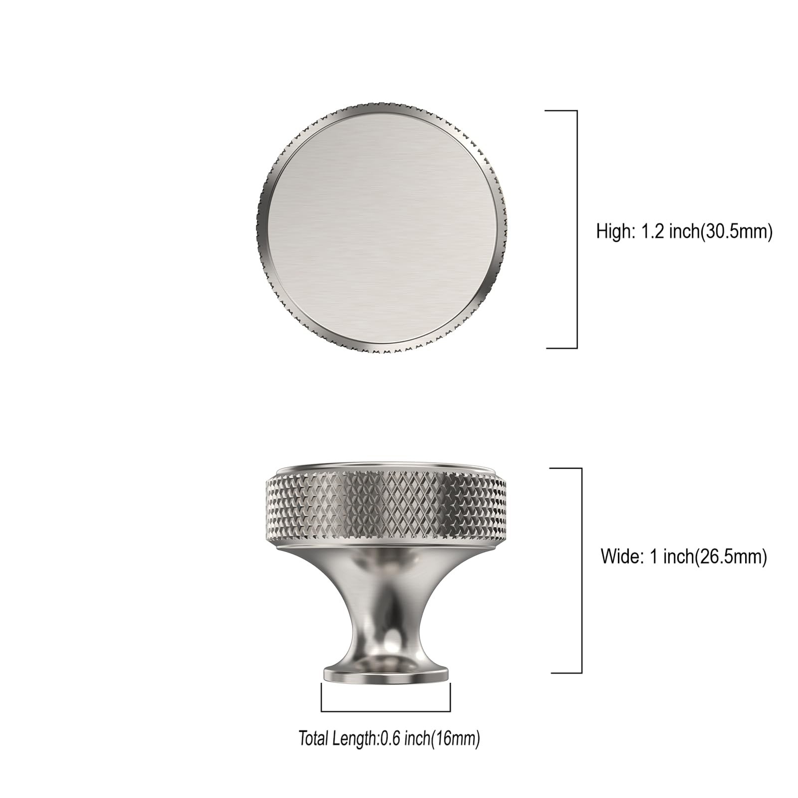 Brushed Nickel Knurled Cabinet Knobs Round Drawer Pulls 10 Pack | Solid Alumi…