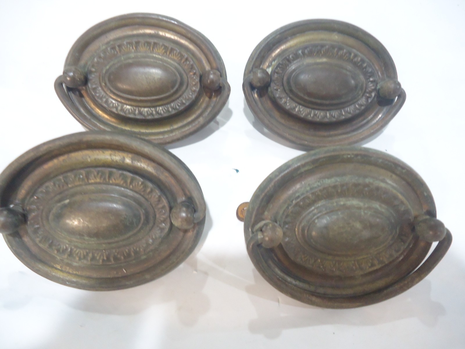 Vintage Pull Antique Brass finish Bail Drawer Pull Oval Drop 2-1/2″ center.