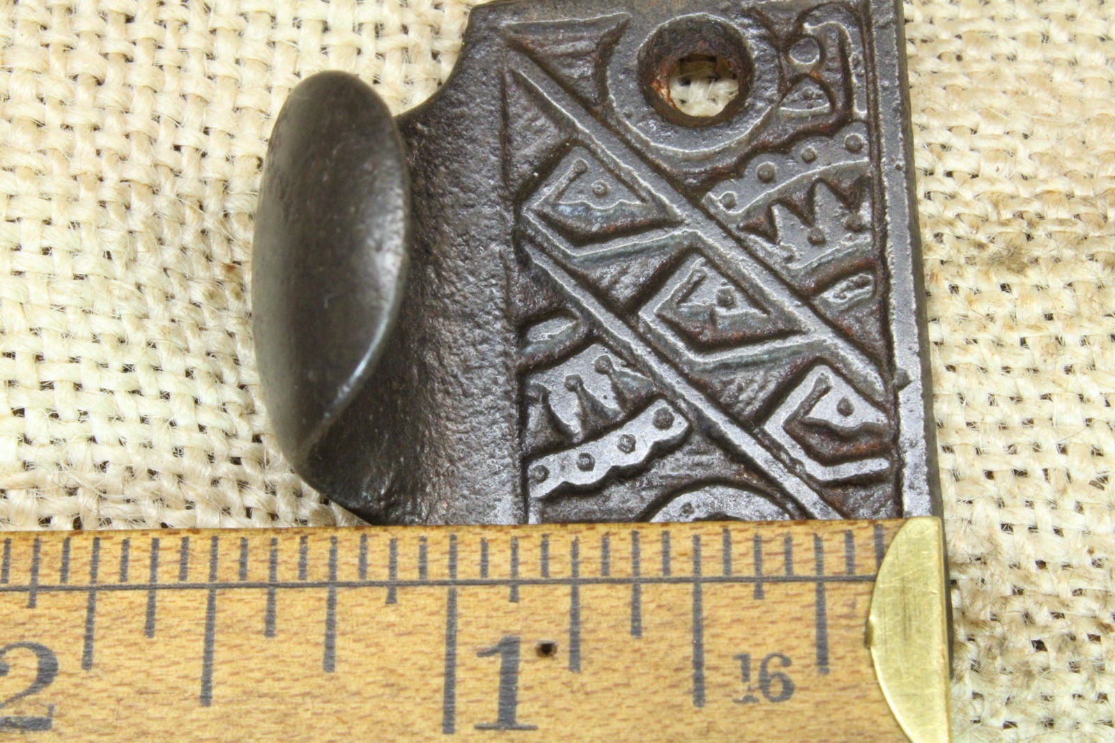 Old Window Sash Lift Pull Restored Cast Iron Eastlake Geometric Diagonal Pattern