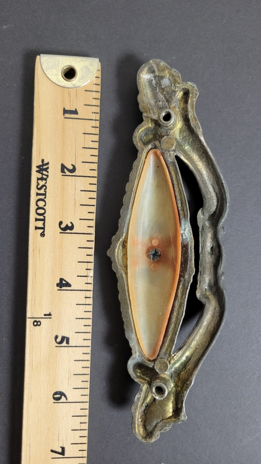 Vintage Art Deco Drawer Pull Bakelite Celluloid Inlay Cabinet Handle 6.5in
