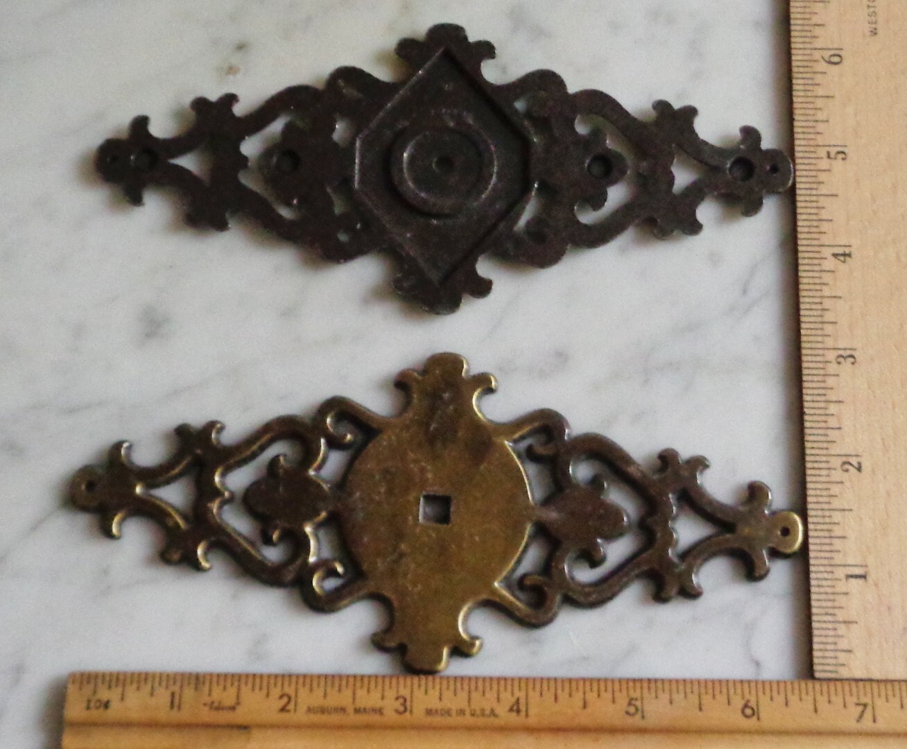 3 Vintage Brass Knob 728 & Brass Back Plate Amerock 1967 Door Drawer Pulls