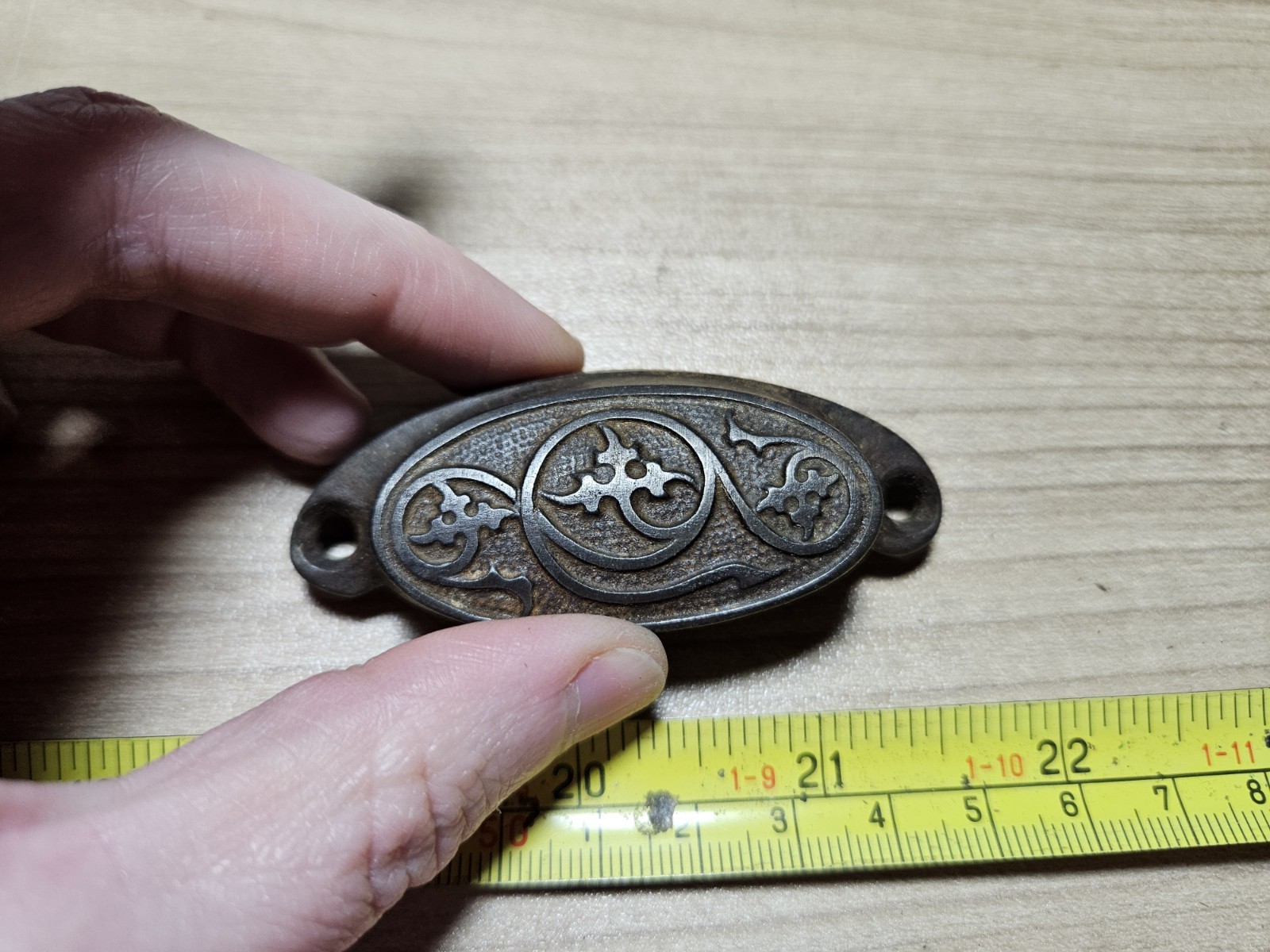 Vintage 1870s Bronze? Ornate Geometric Drawer Cabinent Pull Hardware Handle