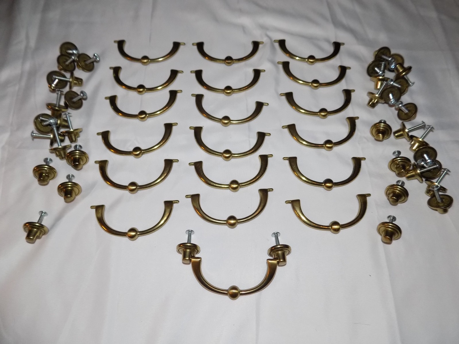 Set of 19 Vintage Polished Brass Drop Bail Handle Drawer Pulls