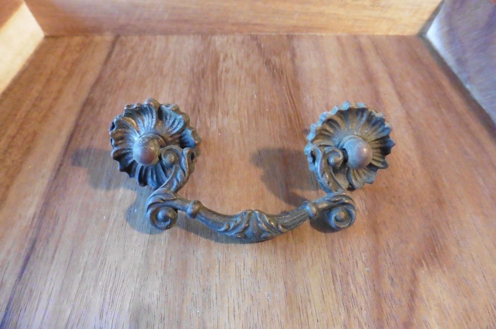 Antique 3 Part French Rococo Ornate Cast Brass Drop Drawer Pull Art Nouveau