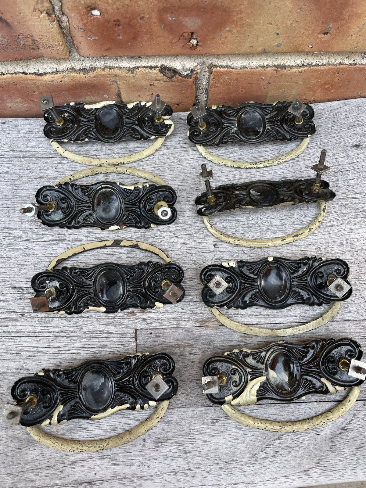 🔥 8 • Antique Art Deco Japanned Steel Dresser Drawer Bail Pull Handles Cabinet