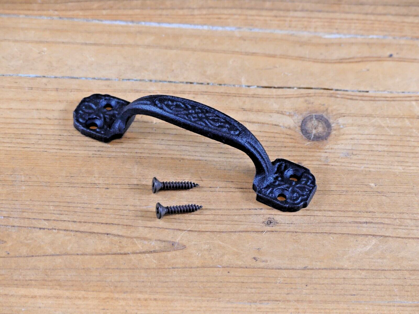 5 Small Drawer Pulls 4 1/4″ Window Antique Vintage Style Rustic Cast Iron BLACK