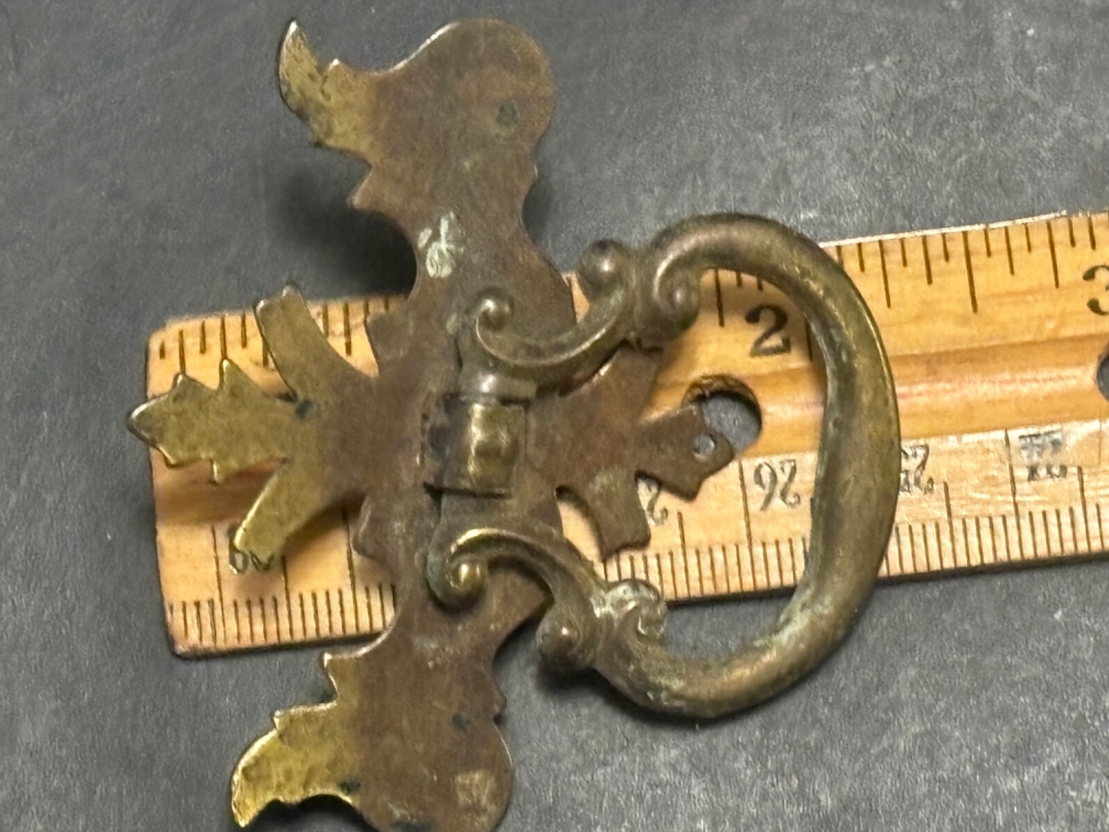 Chippendale Batwing Vintage Stamped Metal Drawer Pull Brass Ring Hardware K602