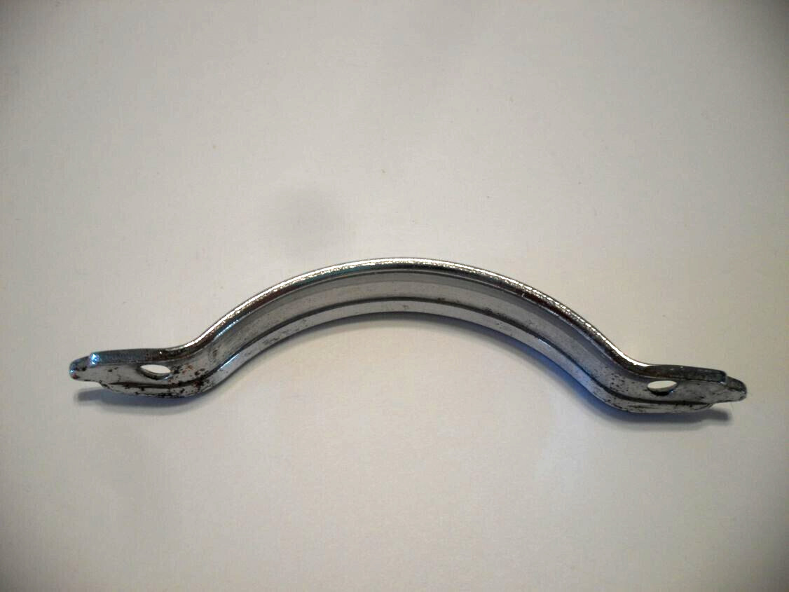 Vintage Chrome Drawer Strap Pull Cabinet Door Handle Raised Face Pointed Ends