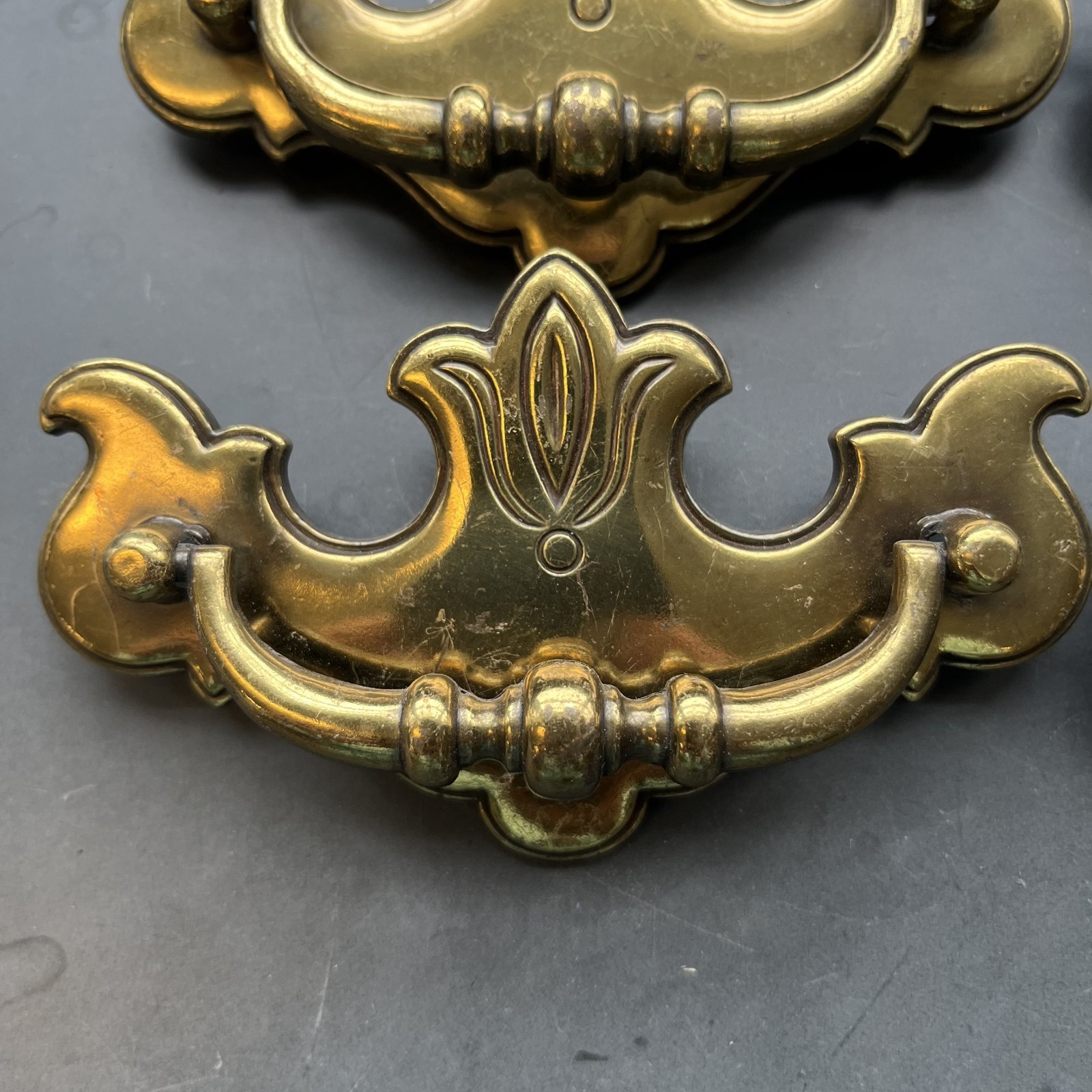Set of 4 Vintage Brass Chippendale Batwing Drawer Pulls Bail Handles with Screws