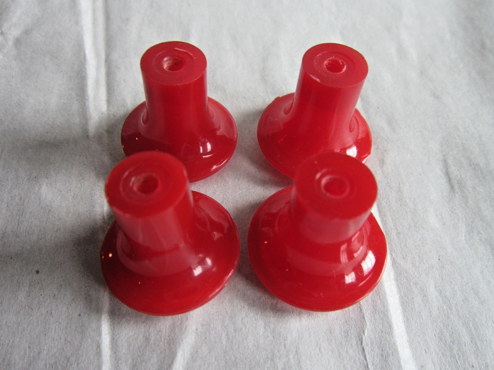 4 Vintage Red & White Plastic Art Deco Drawer / Cabinet Pull Knobs – Unused
