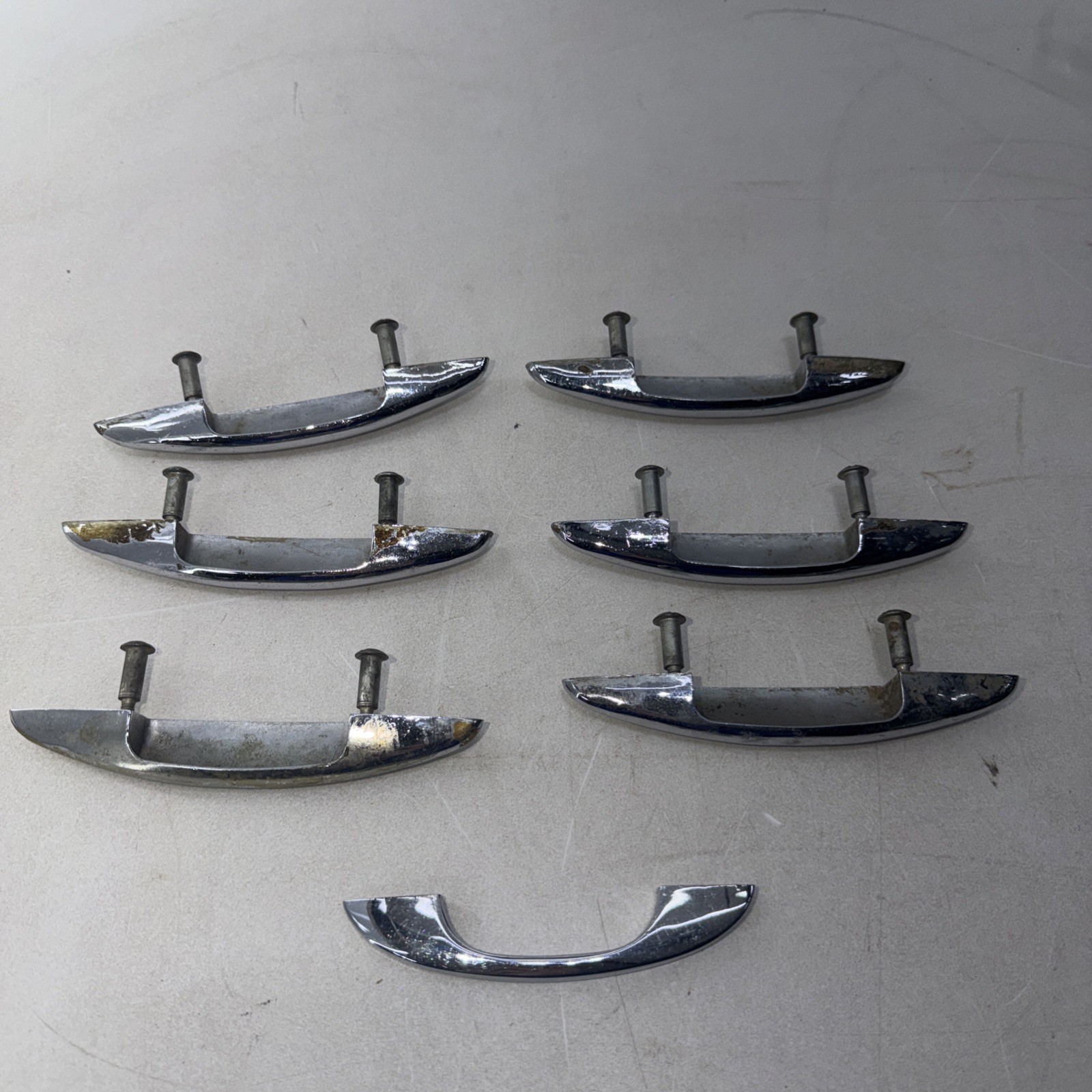 Lot of 6 Vtg Shiny Chrome MCM Art Deco 50’s Atomic Cabinet Drawer Pull Handle