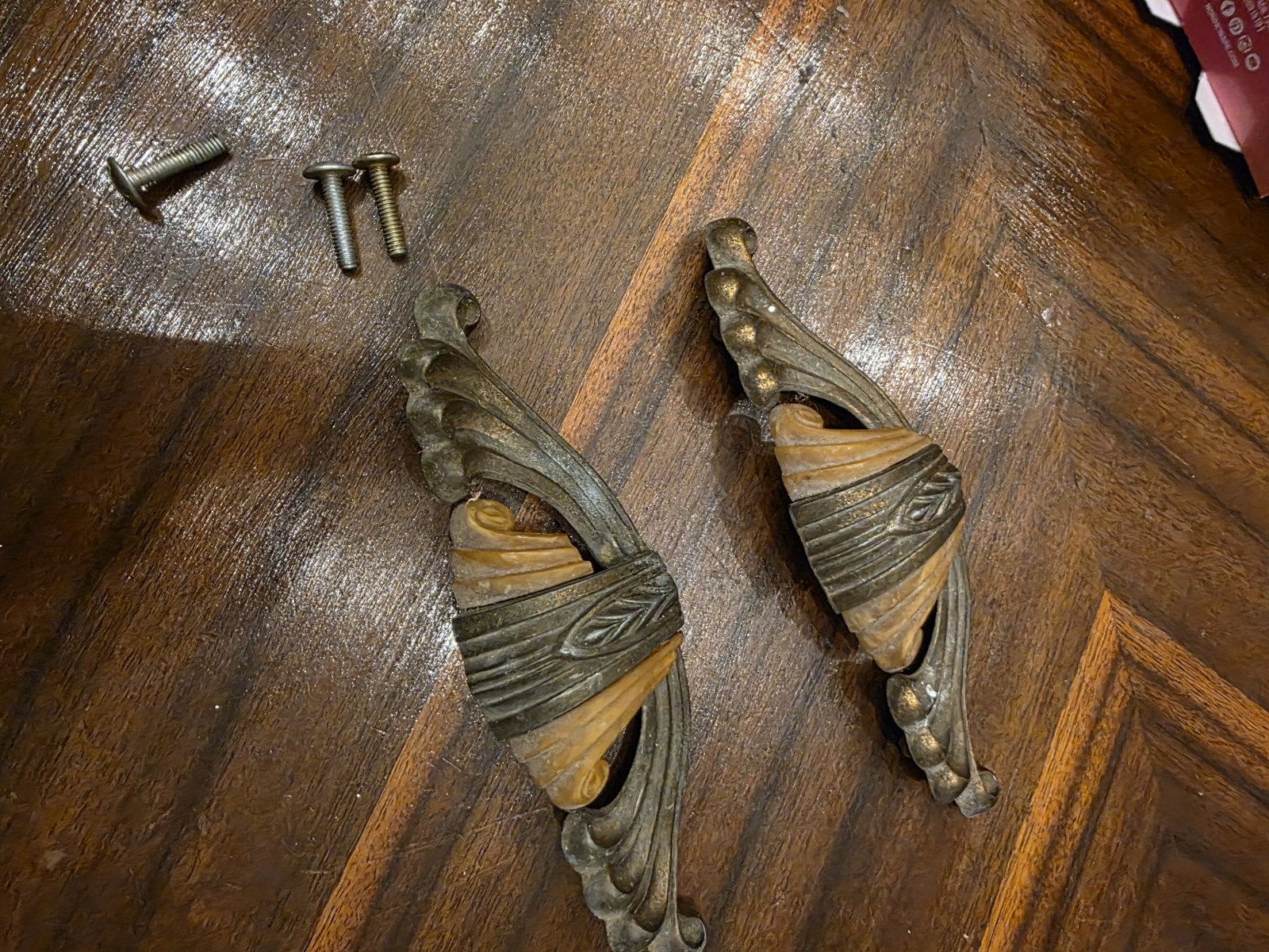 Vintage Art Deco Waterfall Drawer Pulls – Antique Brass with Bakelite Accents…