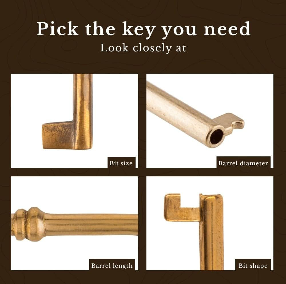 Antique Brass Hollow Barrel Skeleton Key | 2 Pc/Pack | Cabinet Doors, Dresser Dr