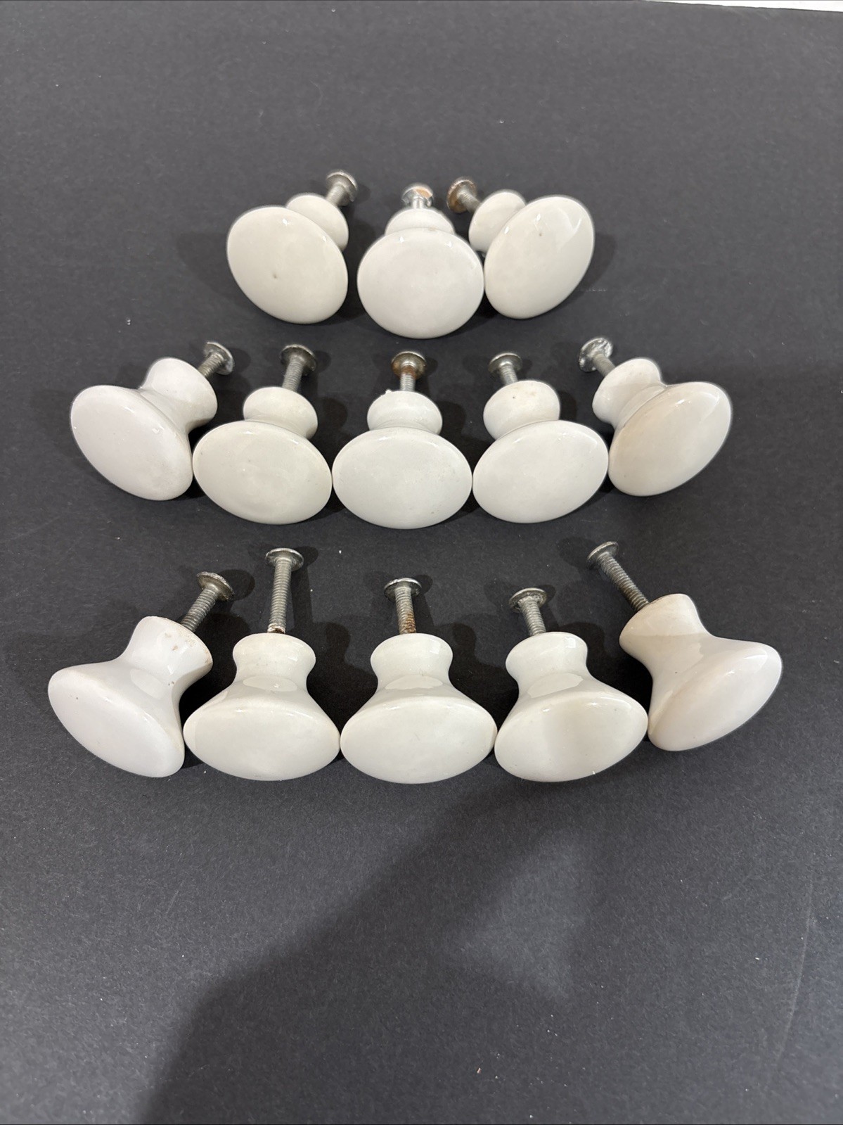 Vintage White Porcelain Drawer Pulls Knobs with Screws Set 13 1.25” Round