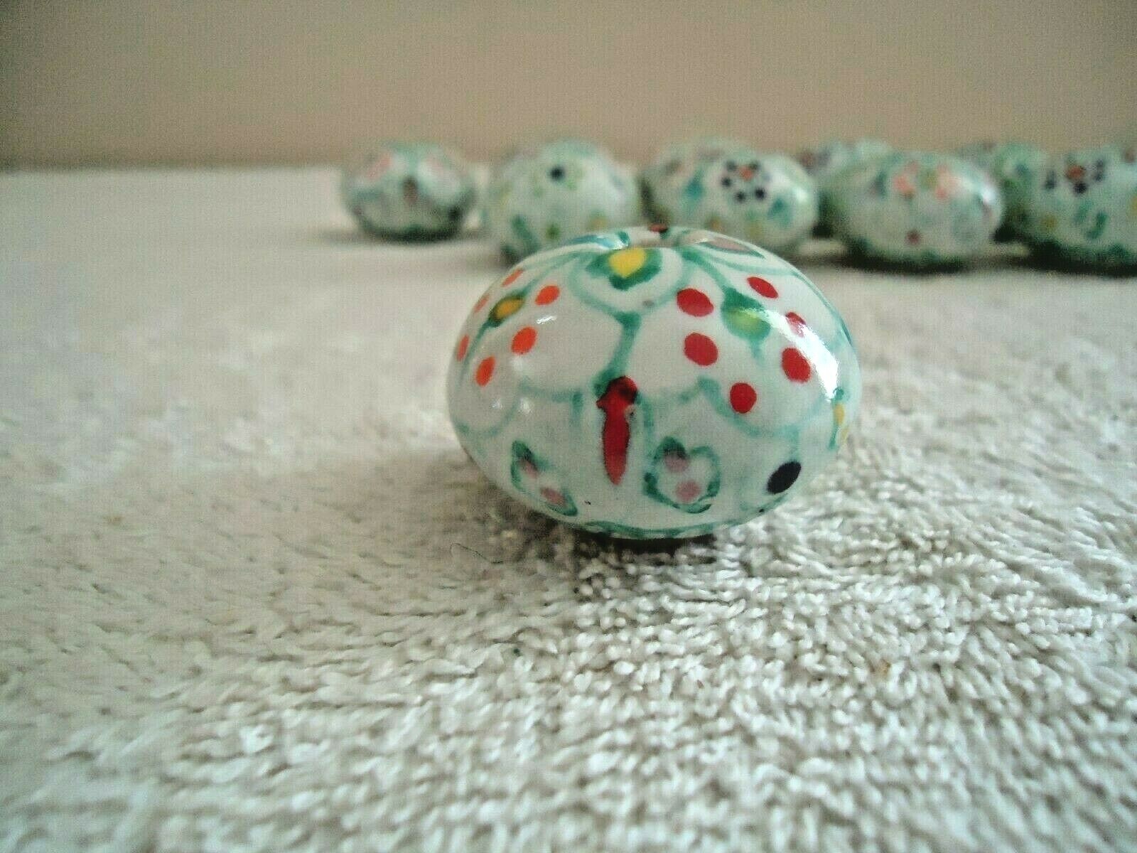 Vintage Set Of 12 Round Ceramic Floral Themed Drawer Pulls With Hardware