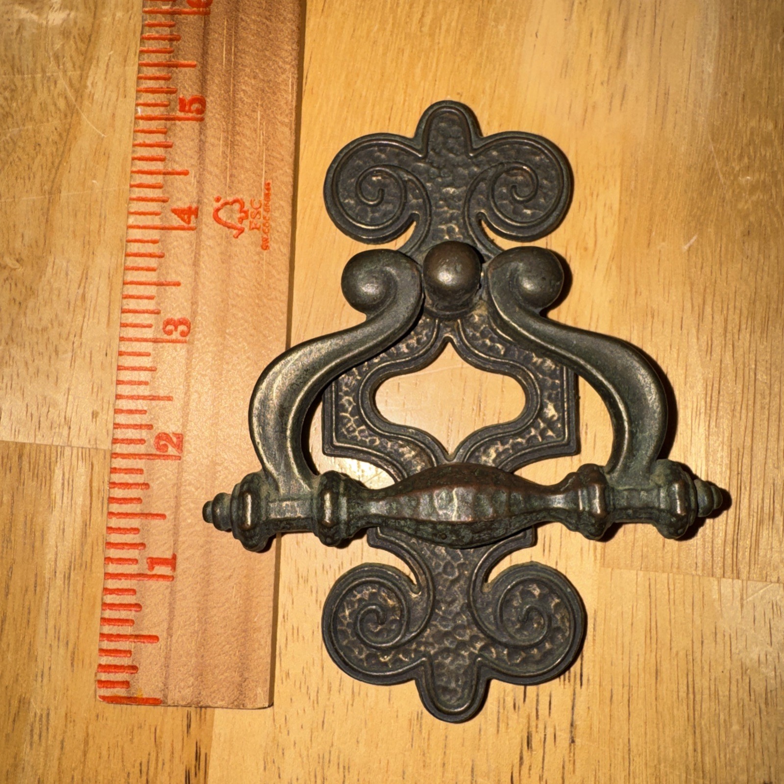 9 Ornate Vtg. Brass Celtic Drawer Bail Cabinet Door Ring Pull Handle & Backplate