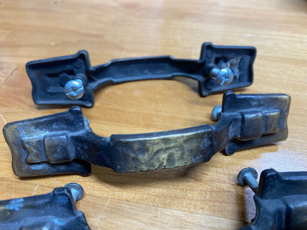4 vintage 5 1/4″ bronze tone drawer pulls for restoration or vintage project